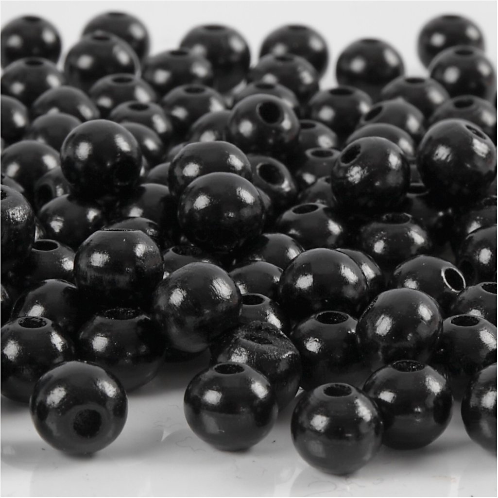 Wooden Beads, D: 8 mm, Black, 15g, Approx. 100 pc