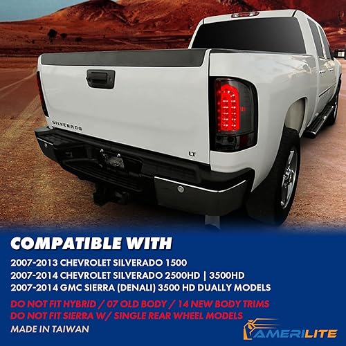 Miniatura 9 de AmeriLite Juego de luces traseras para Chevy Silverado 2007-2013  GMC Sierra Heavy Duty Smoke LED Tubo Trasero Lámpara Trasera - Lado del pasajero y