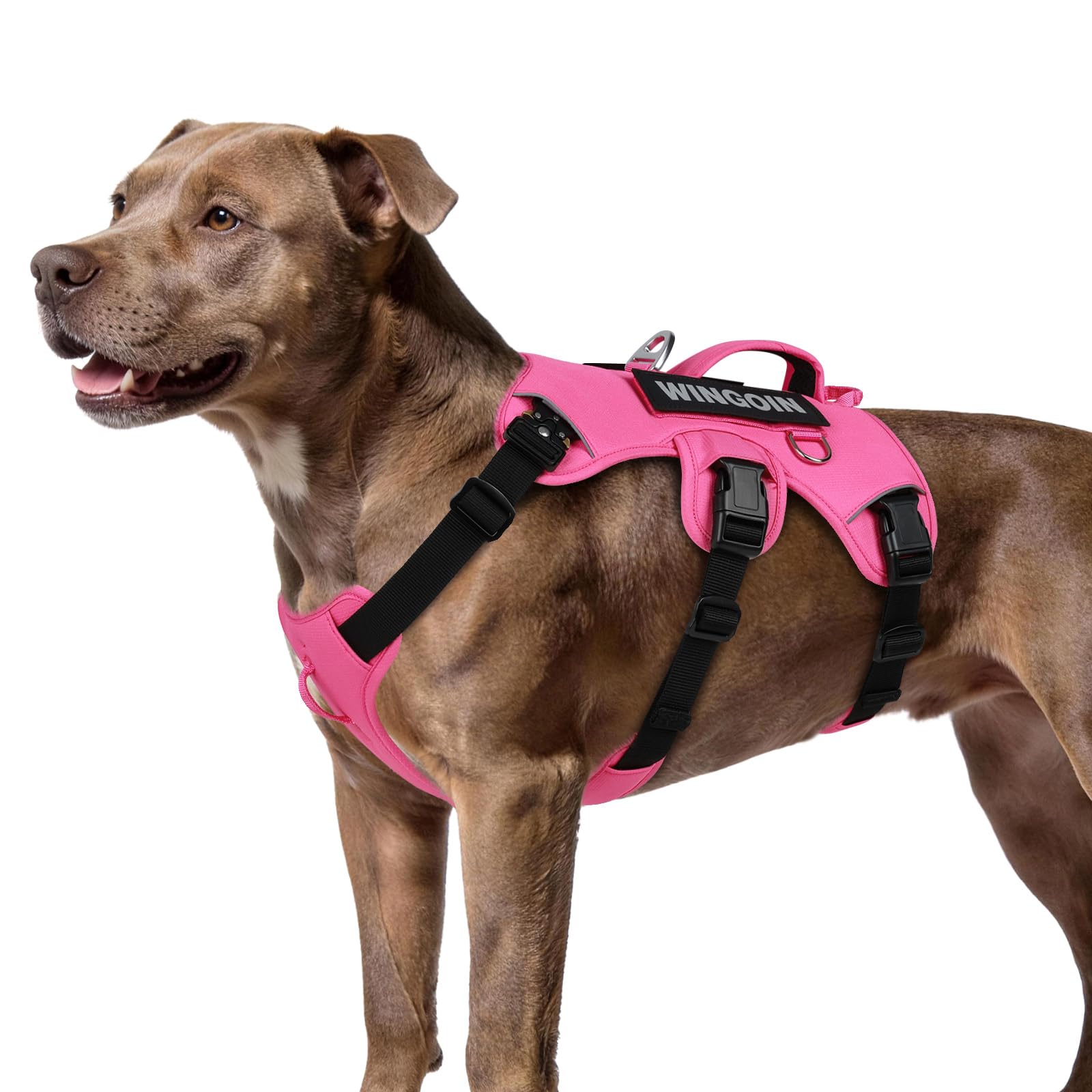 WINGOIN Escape Proof Dog Harness, No Pull Harness for Medium Dogs, Reflective Adjustable Front Clip Pet Harness with Handle, Leash Clip, Metal Buckle, Heavy Duty Dog Vest for Walking Hiking, Pink (M)