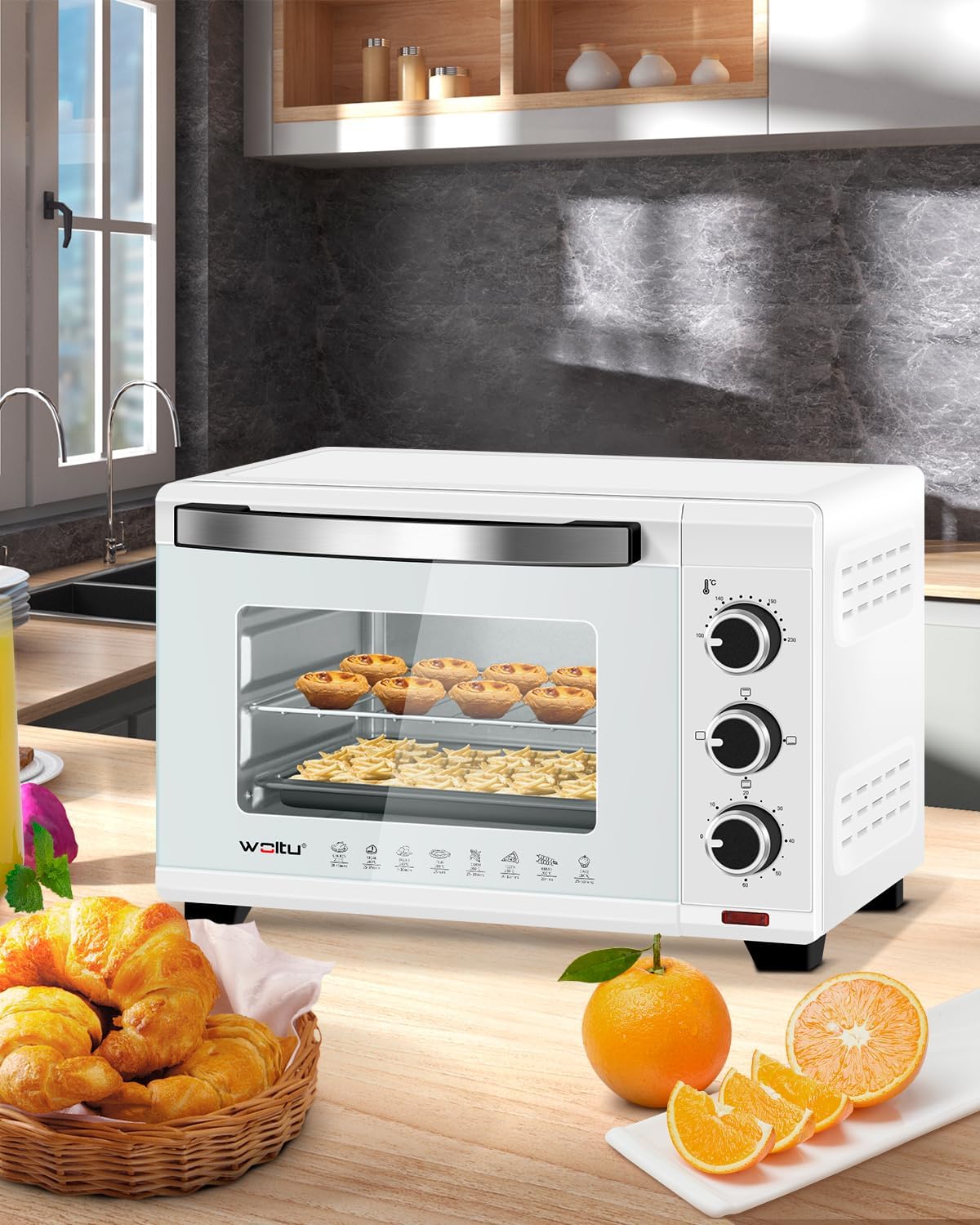 WOLTU Fornetto Elettrico da 21 Litri 1280W, Forno per Pizza, Temperatura tra 100-230℃, Timer 0-60 Minuti, Porta a Doppio Vetro Visibile, con Teglia, Griglia, Pinza e Vassoio, Bianco WOLTU Fornetto Elettrico da 21 Litri 1280W, Forno per Pizza, Temperatura tra 100-230℃, Timer 0-60 Minuti, Porta a Doppio Vetro Visibile, con Teglia, Griglia, Pinza e Vassoio, Bianco