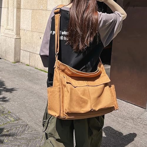 Miniatura 6 de Bolso bandolera de lona con broches y colgante, lindo, para mujeres y niñas, bolso de hombro casual, estético, para la escuela