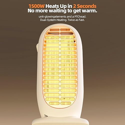 Miniatura 5 de Calentador de espacio de 1500 W con control remoto, temporizador de 12 horas y 3 modos, protección contra sobrecalentamiento y vuelco, calentador
