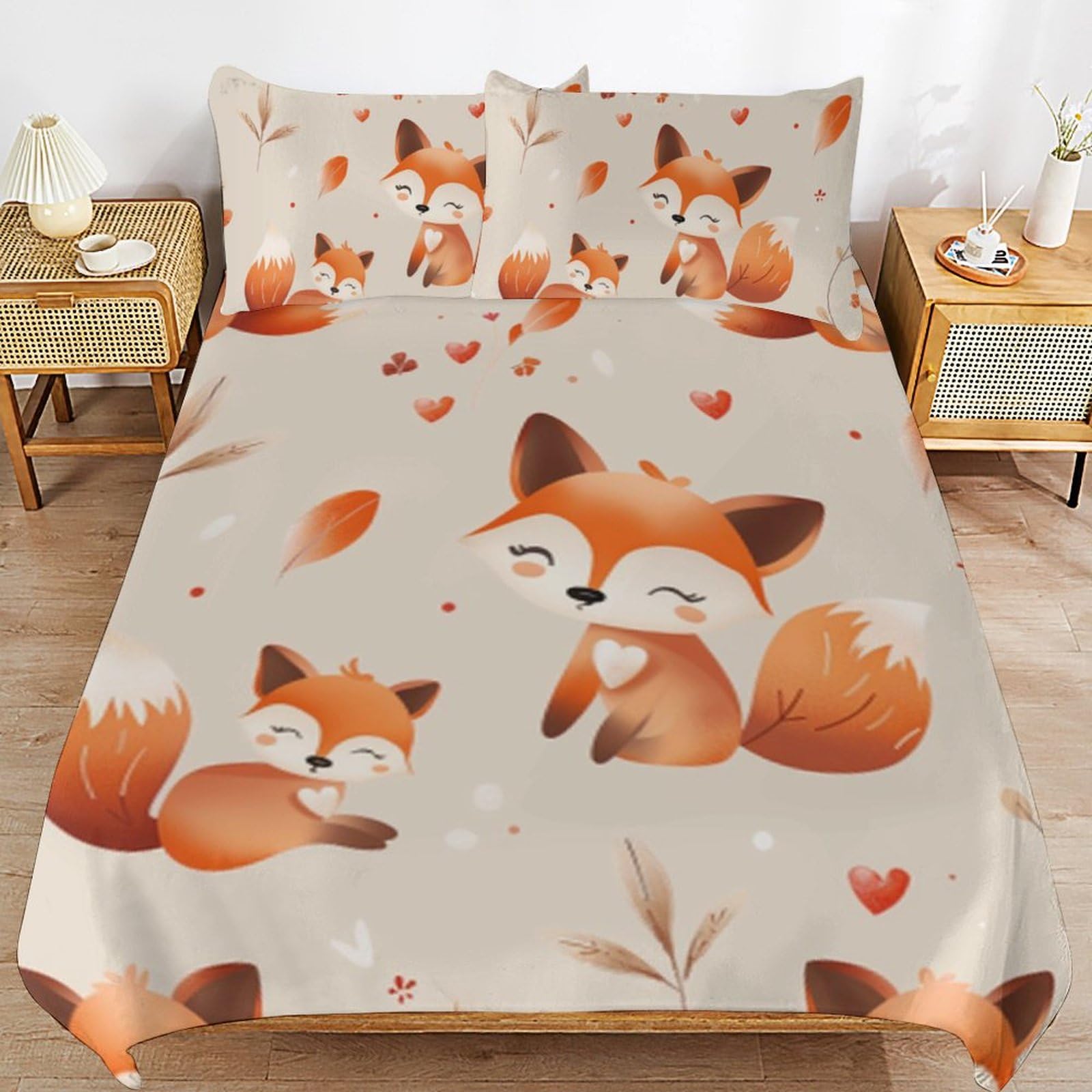 Linge de lit renard avec fermeture éclair parure douce 3 pièces enfant