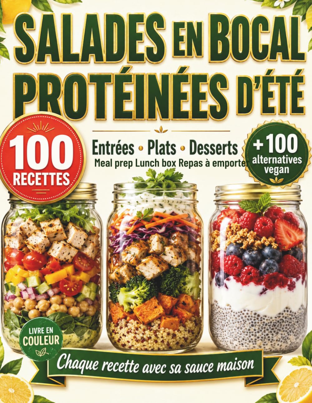 Salades en bocal protéinées d'été. 100 recettes fraiches et faciles: Meal prep, les lunch box et les repas à emporter : entrées, plats, desserts, sauces maison et alternatives vegan