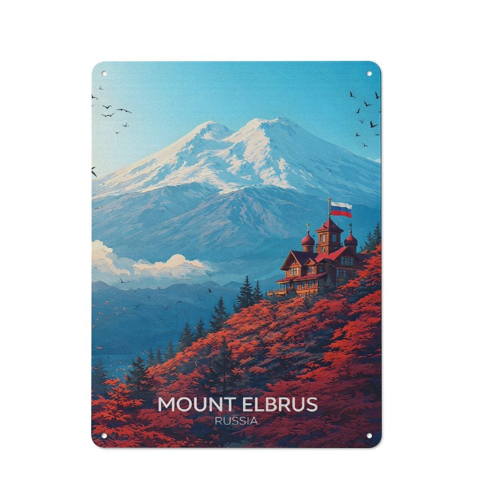 Junmoney Style-20 Mount Elbrus Russia Landscape Printed Metal Sign 40X30cm For Guest Room Or Hallway, For Vintage Wall Decor Fans, For Garage And Workshop Walls
