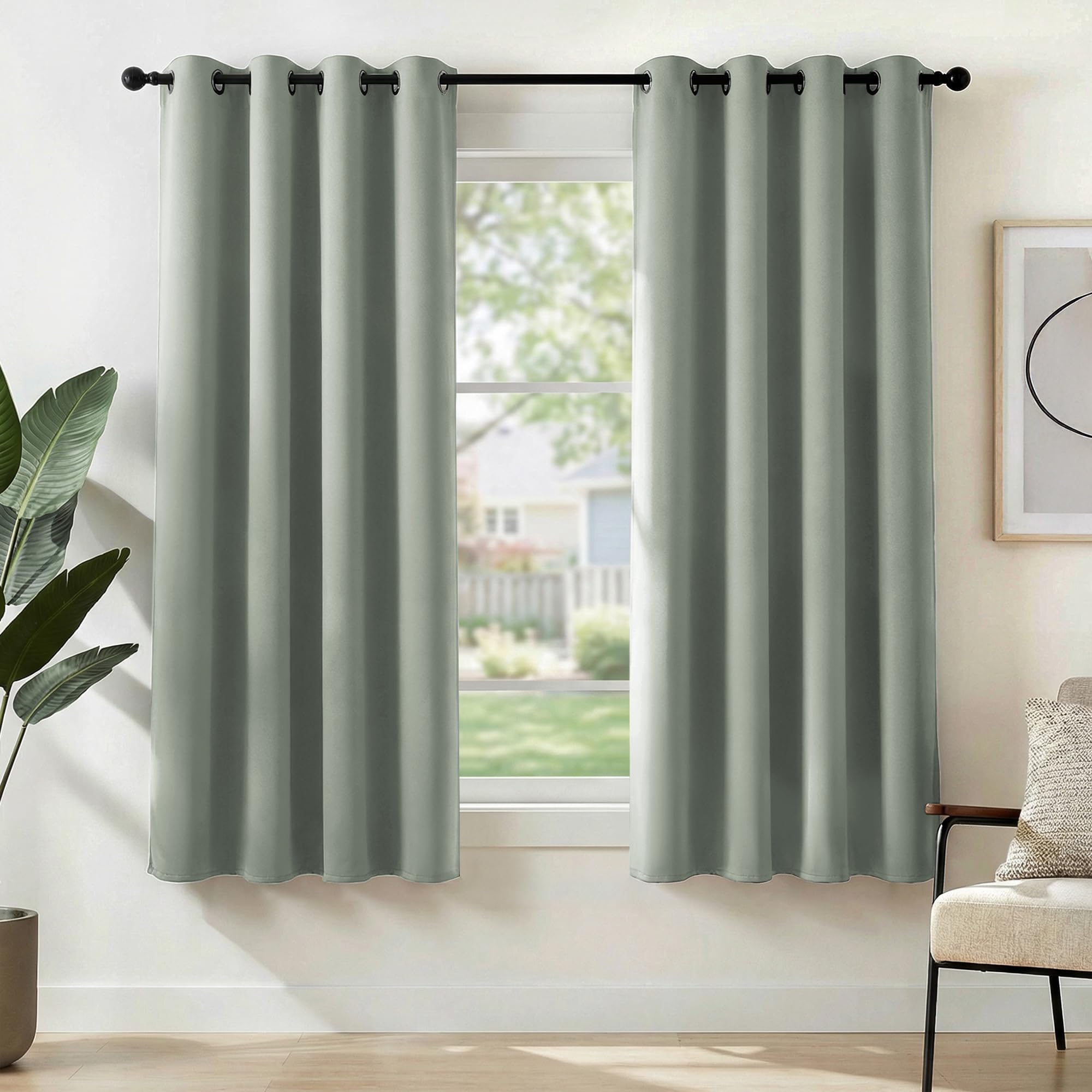 Deconovo Thermal Insulated Blackout Curtains, Pencil Pleated Eyelet Curtains,Room Darkening Soft Drapes for Bedroom, 42 x 63 Inch, Sage Green, 2 Panels — image 1