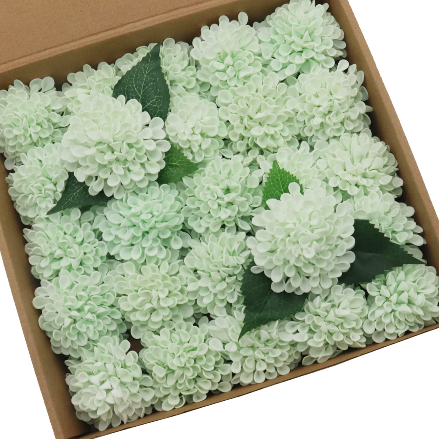 D-Seven Artificial Flowers Mint Green Dahlia Flowers 25 pcs Fake Roses w/Stem for DIY Wedding Bouquets Floral Centerpieces Arrangements Baby Shower