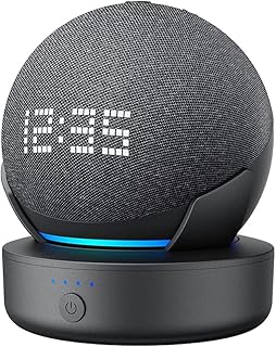 Battery Base Wall Mount Stand - Compatible with Ech0 Dot(4th & 5th Generation), 10000mAH Battery Capacity 16H of Continuous Playback Portable Dot 5 Holder, Black (Note: Speaker not Included)