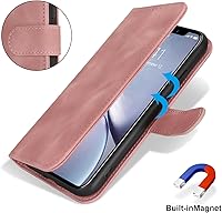 Vista 5 de Funda tipo cartera para iPhone XR con tarjetero para iPhone Xr para mujeres y hombres, ranuras para tarjetas de piel sintética con hebilla Oro Rosa