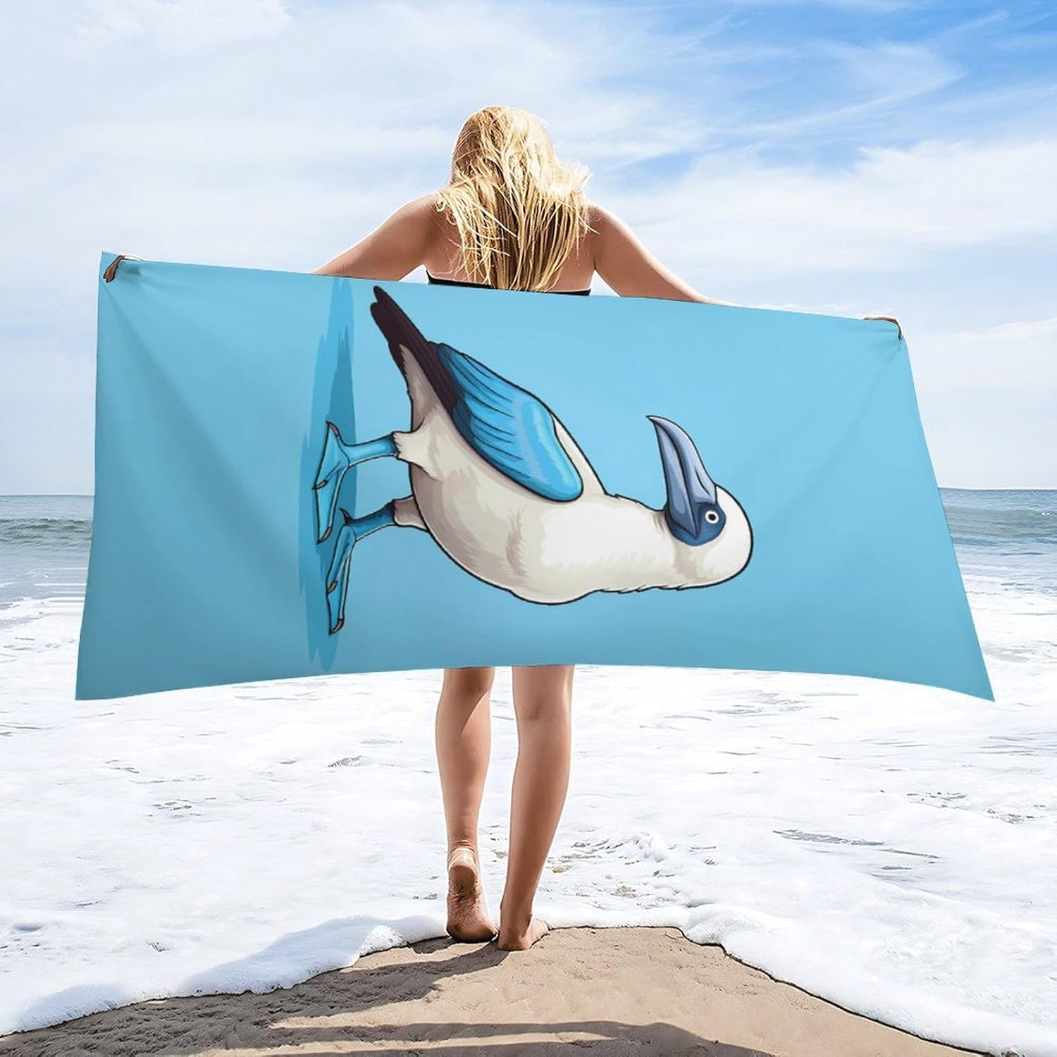 Travel Bird Blue Footed Booby Funny Beach Towel Sand Free Quick Dry Absorbent Bath Towels for Swimming Pool Yoga