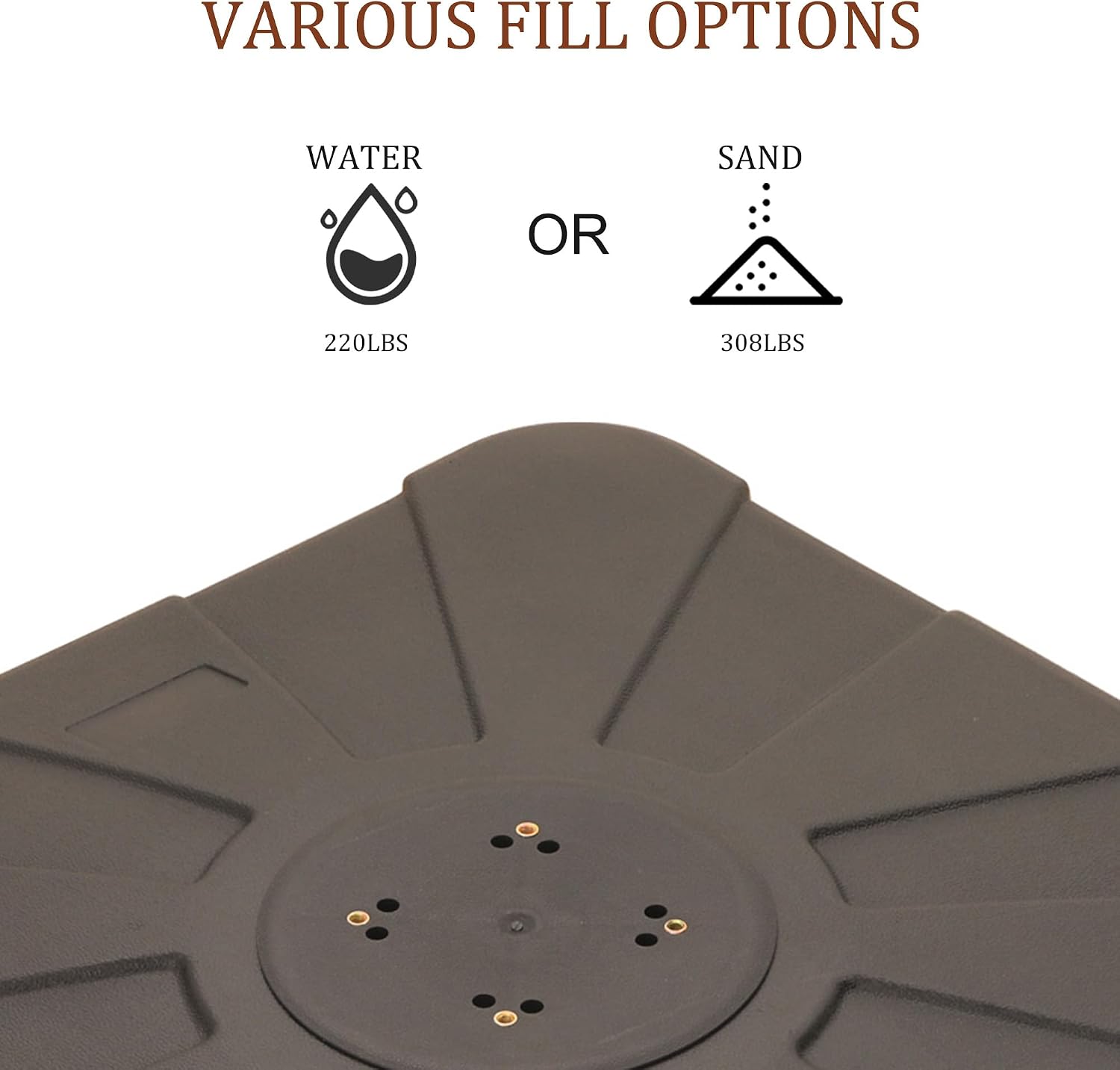 MONDAWE Cantilever Umbrella Base 308 lbs Water & Sand Filled Patio Umbrella Base 33 Inch Heavy Duty Outdoor Offset Umbrella Base Stand for Cross/Rotation Base