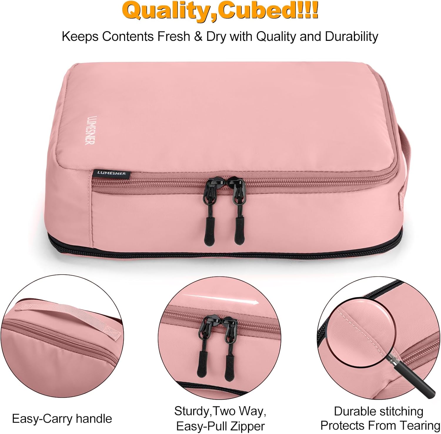 Compression Packing Cubes, Lumesner 8 Set Travel Packing Cubes for Carry on Suitcases, Compression Suitcase Organizers Bag Set & Travel Cubes (8-piece, Pink) - Image 6