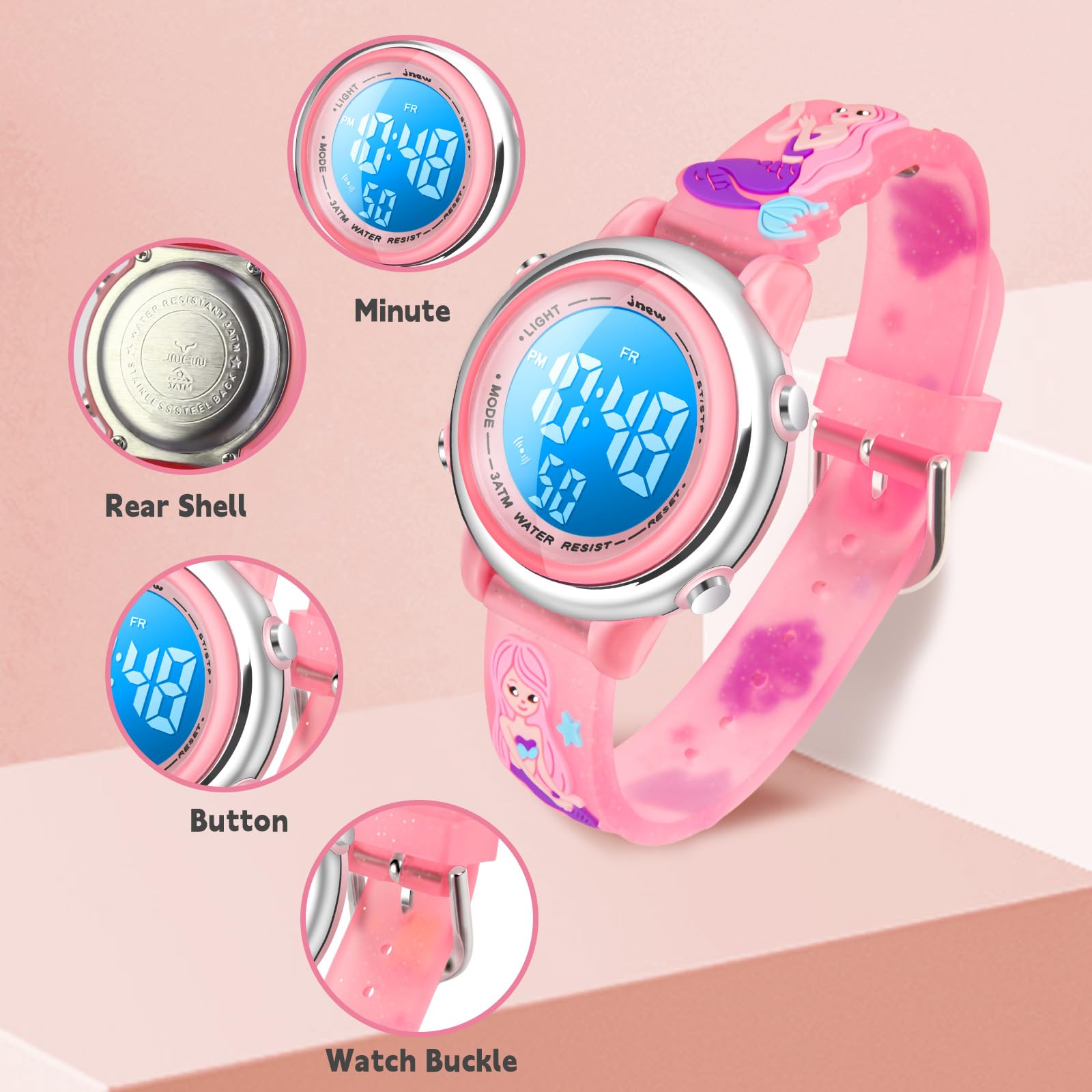 Kinder Uhr Digital 3D Cartoon wasserdichte Kinderuhr für 3-10 Jahre Jungen Mädchen kleines Kind, 7-farbige Hintergrundbeleuchtung, Geschenke für Kinder