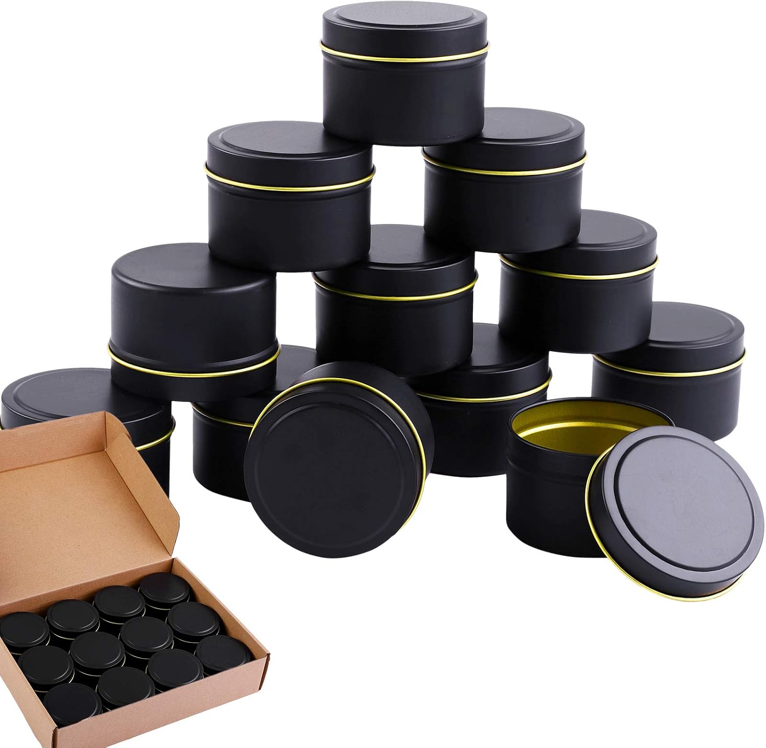Aneco 12 Pieces Candle Tin with Lids Candle Containers 4 Ounces Candle Jars for Candle Making Arts Crafts, Storage, and More (Black)