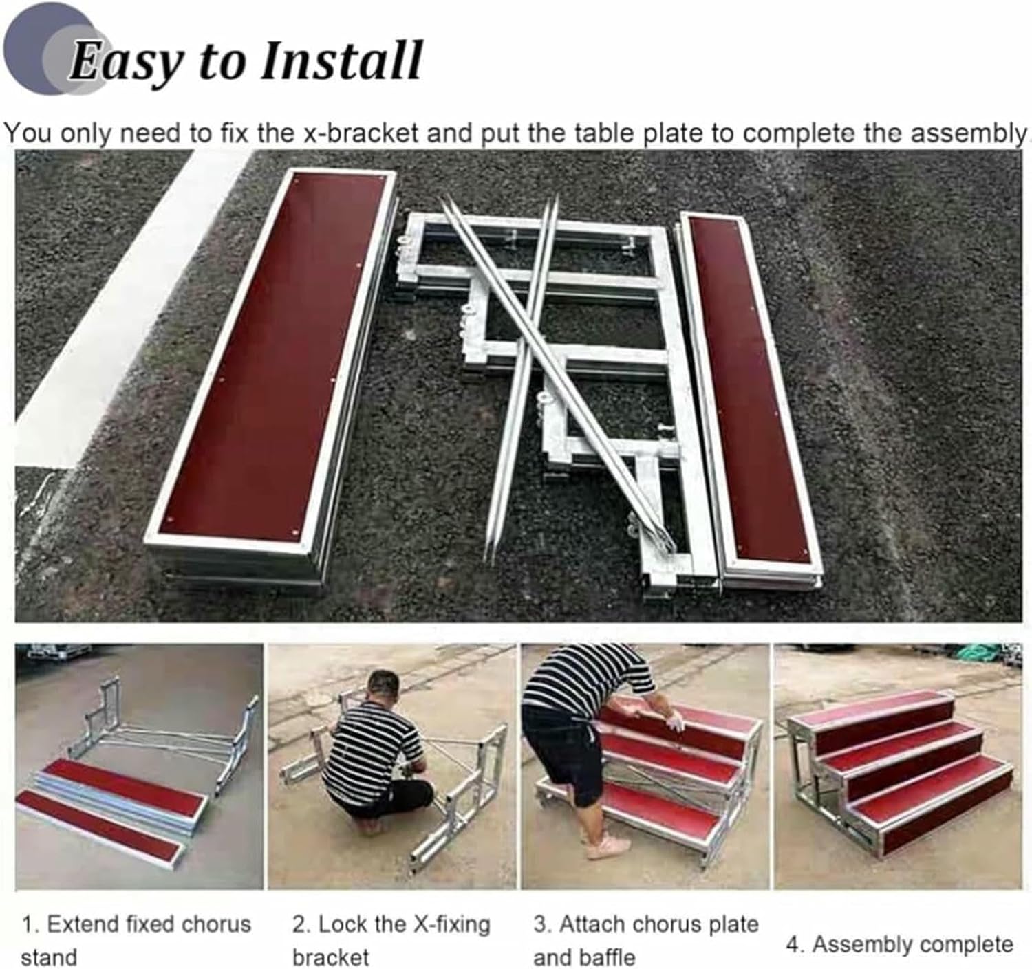 2 Tier Portable Choral Risers, Commercial Classroom Church Choir Stairs Platform, Anti-Slip Group Photo Lectern Podium Staircase Stand