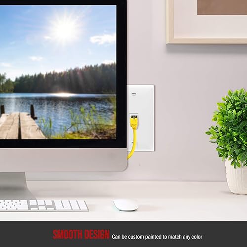 Miniatura 4 de ENERLITES Placa Keystone RJ45 de 1 puerto compatible con Cat7 Cat6 Cat5, para módulos multimedia de voz, datos y audiovideo, 1 banda 4.50 x 2.76