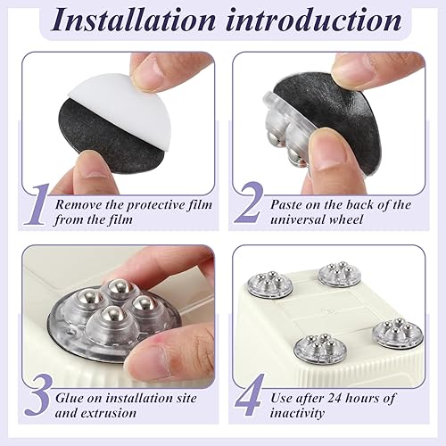 Miniatura 10 de Honoson 8 Pcs Self Adhesive Caster Wheels Appliance Rollers Appliance Sliders for Kitchen 360° Swivel Universal Wheel Mini Small Kitchen
