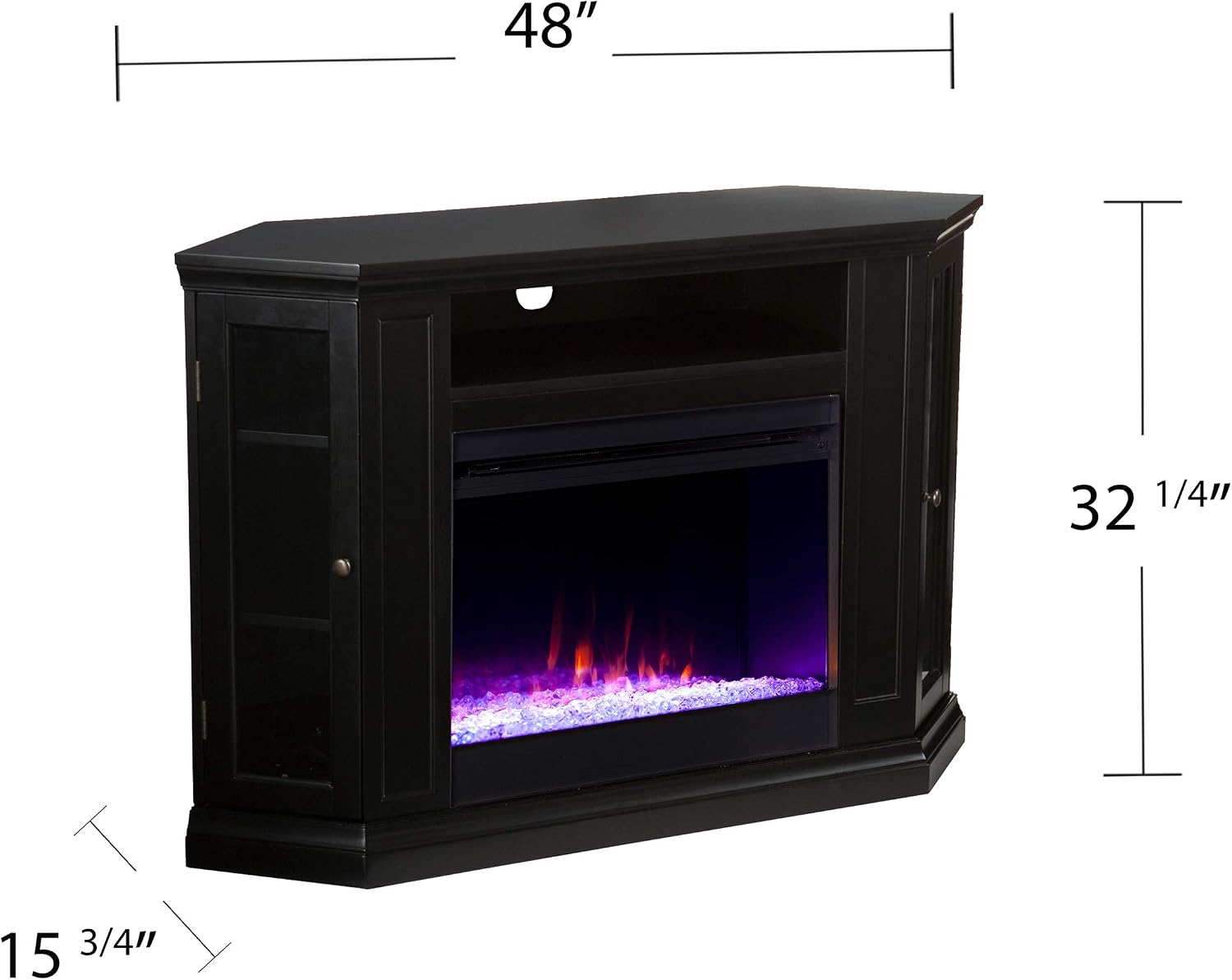SEI Furniture Claremont Convertible Color Changing Electric Storage Corner Fireplace, Black