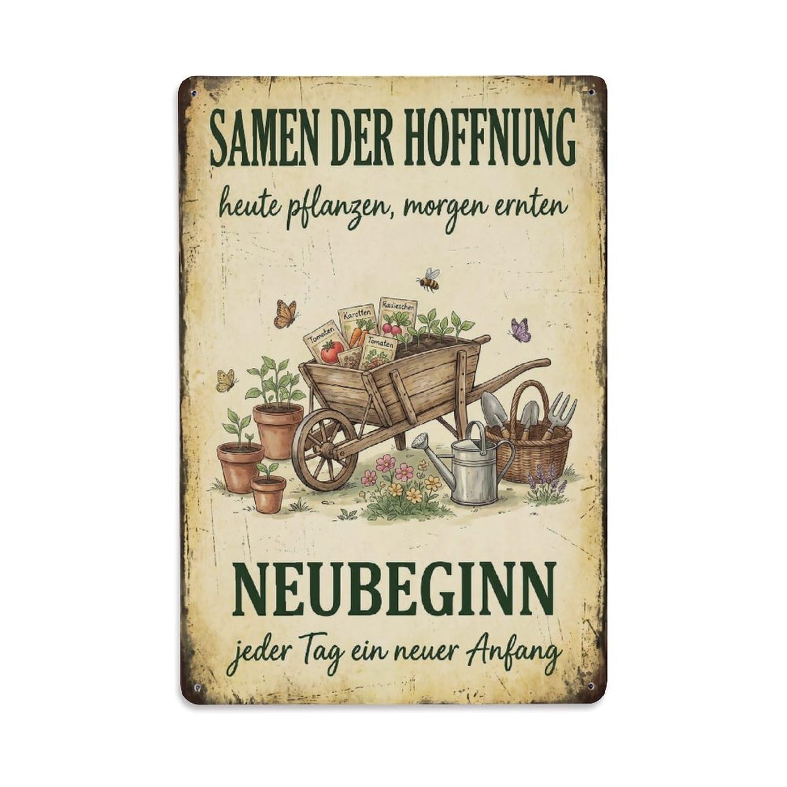 Vintage Funny Garden Seeds Hope Rustic Gate Earthy Metal Tin Sign Plaque Wall Decor for Cafe, Club Bar, Office, Garden Metal Poster 8x12Inch