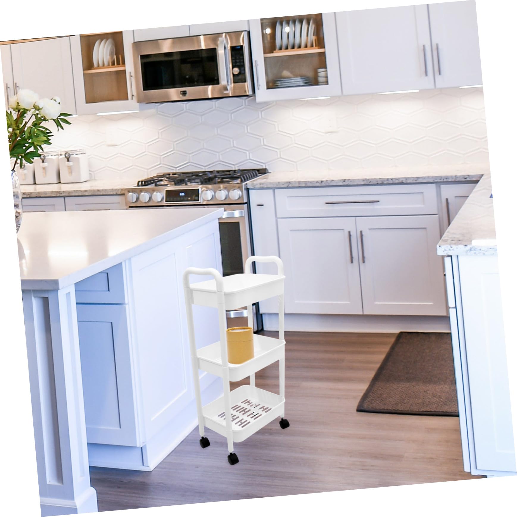 Carrello Mobile Portaoggetti Con Ruote, Ripiano Portaoggetti Multifunzione in Pp, Carrello Di Stoccaggio Compatto Per Cucina, Bagno e Ufficio, Organizzatore Salvaspazio a 3 Livelli