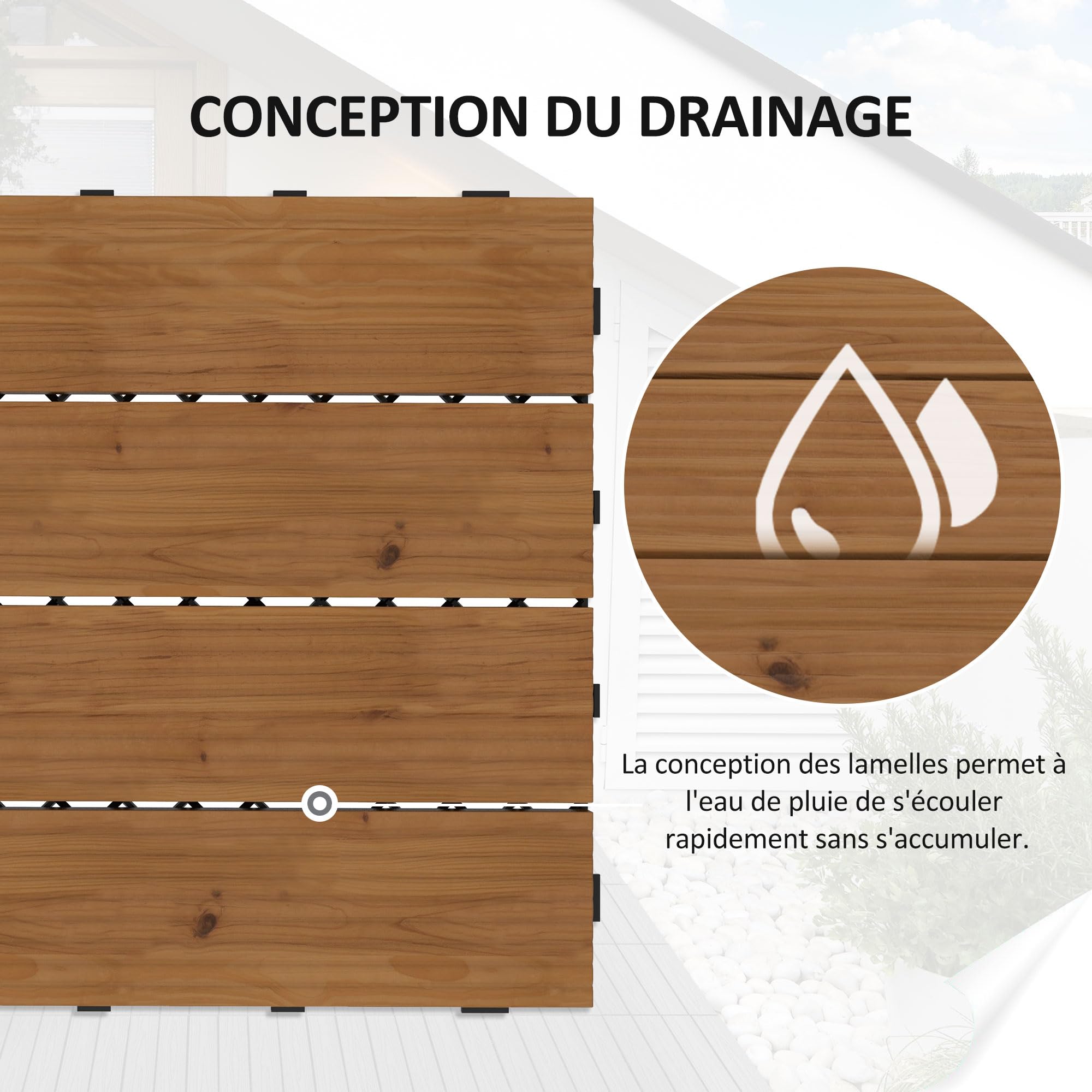 Outsunny Dalles terrasse emboîtables Lot de 12, 30 x 30 cm