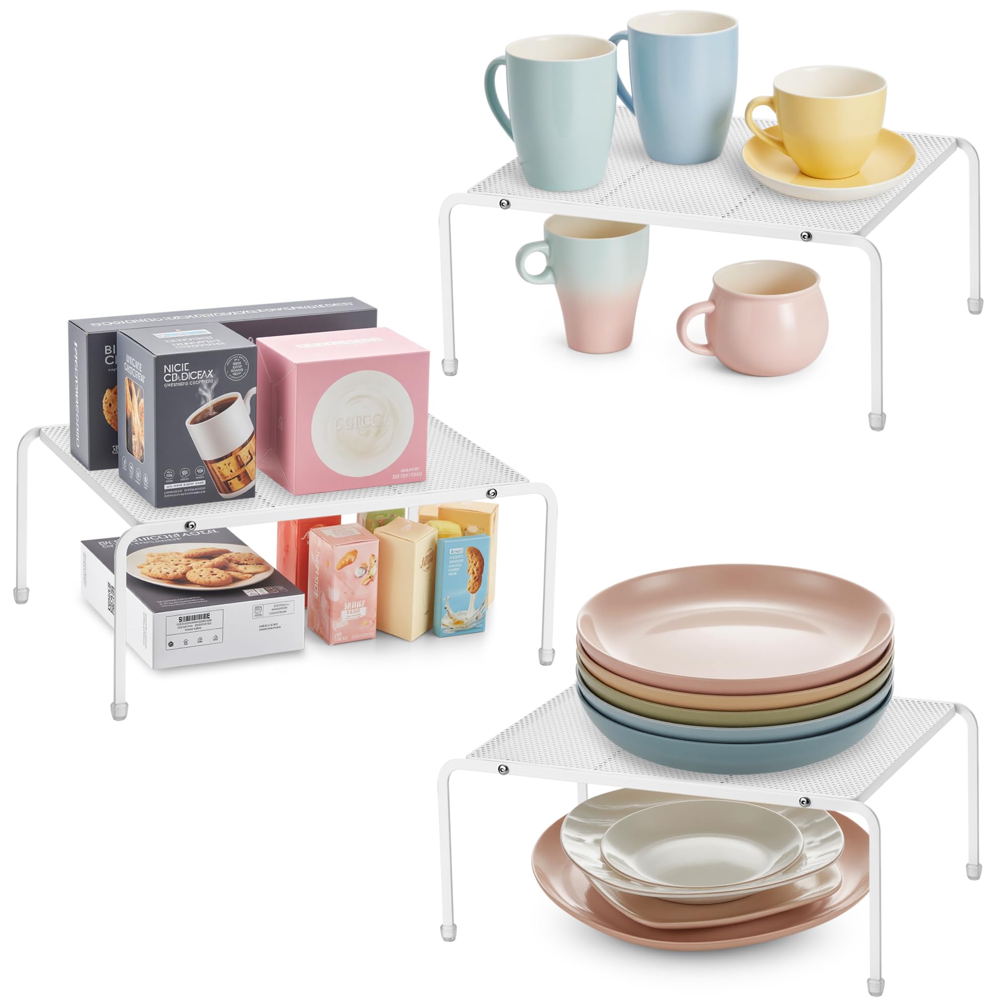 QIWODE Set di 3 organizzatori per armadio da cucina, mensola in metallo per spezie, piatti, vasetti, tazze, divisorio per cucina, dispensa, armadio, ufficio, bancone e frigorifero
