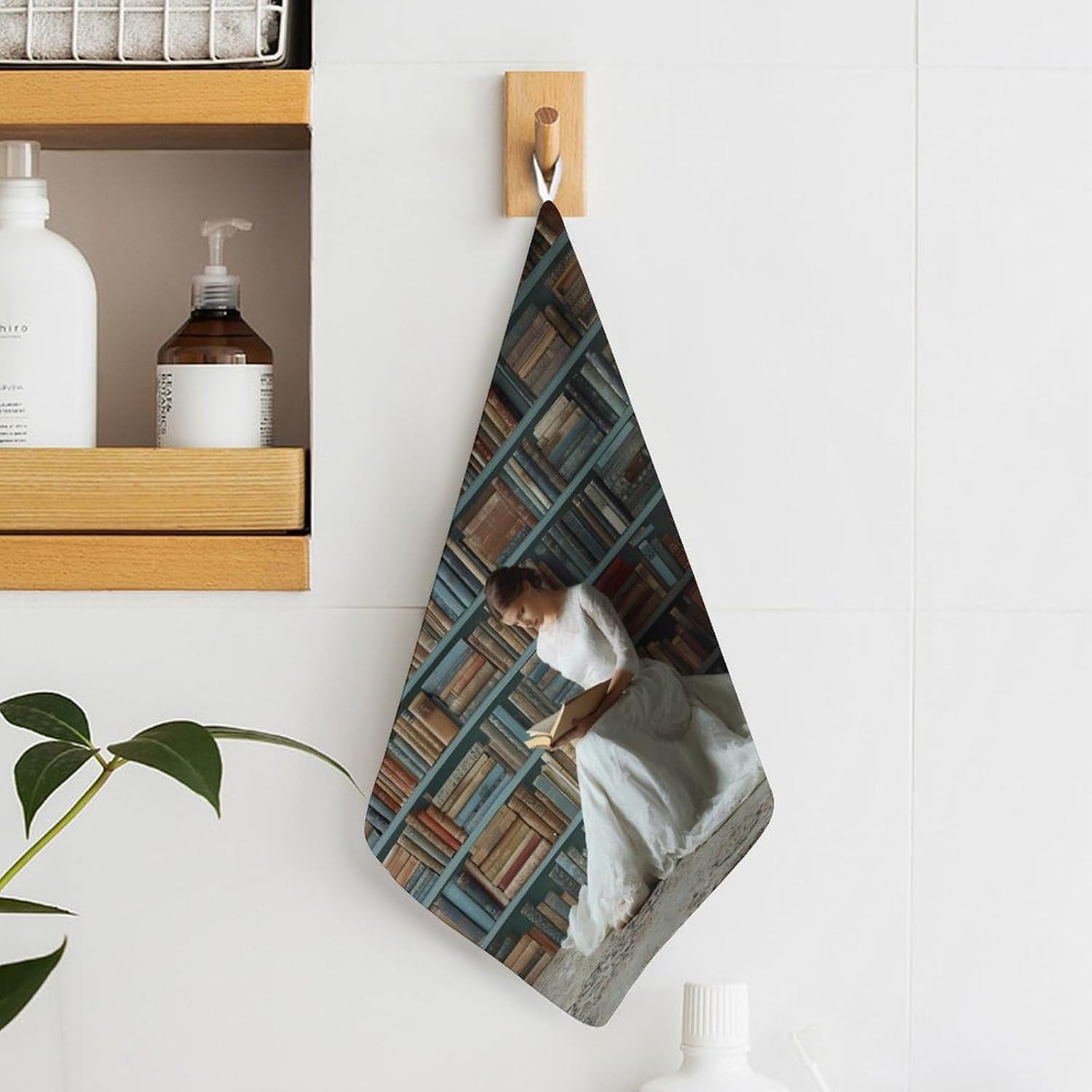 Women Reading Hand Towels for Bathroom Handkerchief | Absorbent,with Hanging Loop,Kitchen Towels,for Home Hotel,Soft