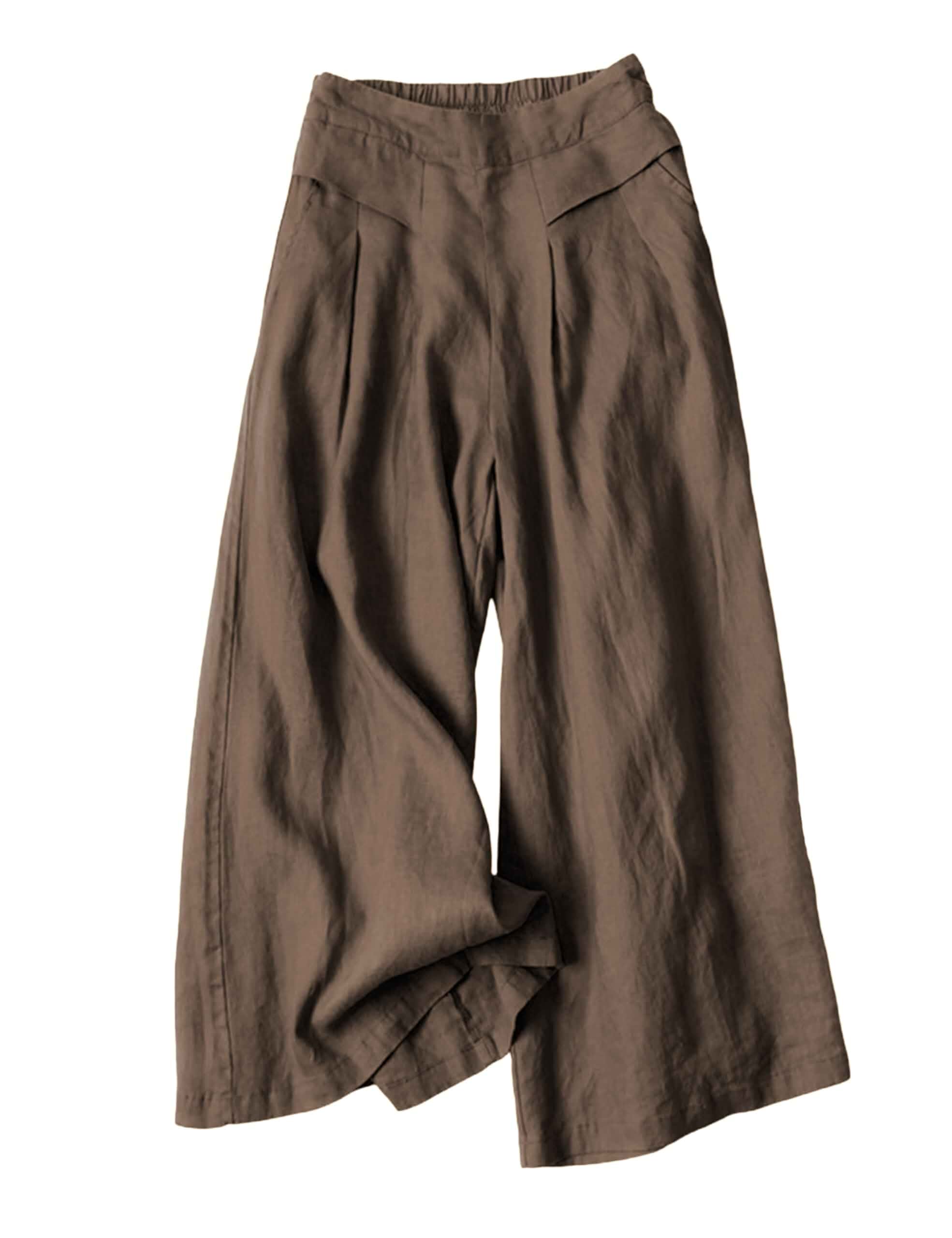 SCUSTY Linen Pants for Women Culottes Capris Wide Leg Palazzo Boho Pants Trousers Regular