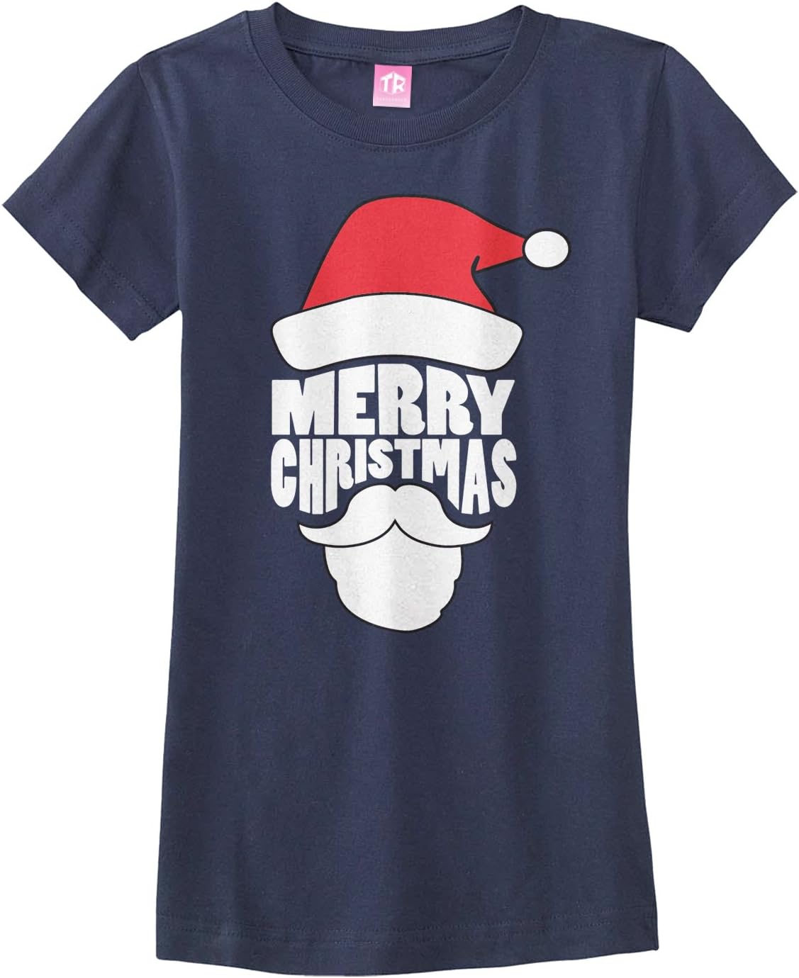 Threadrock Big Girls' Merry Christmas Santa Claus Face Fitted T-Shirt