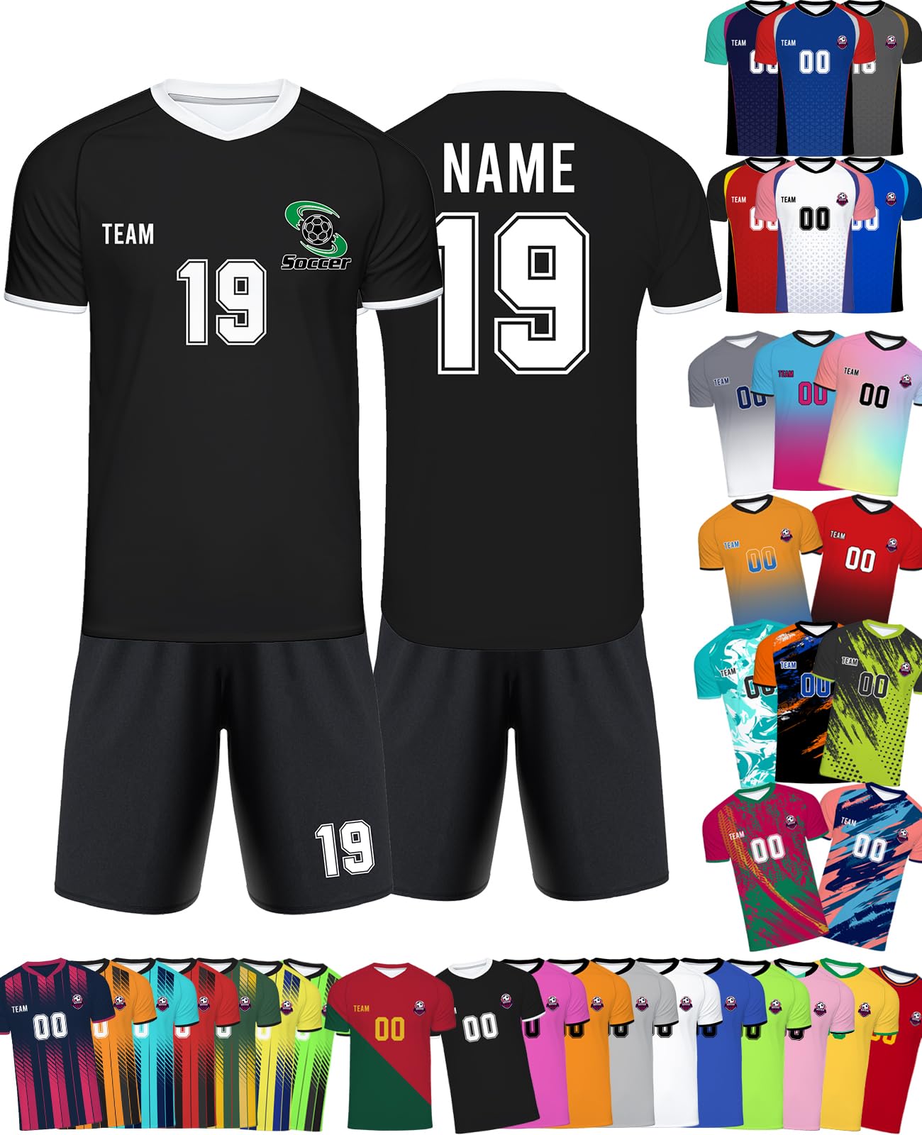 Custom Jersey Soccer with Team Name Number,Personalized Football Shirt Customized Logo Sport Jersey for Men Youth Boys Black