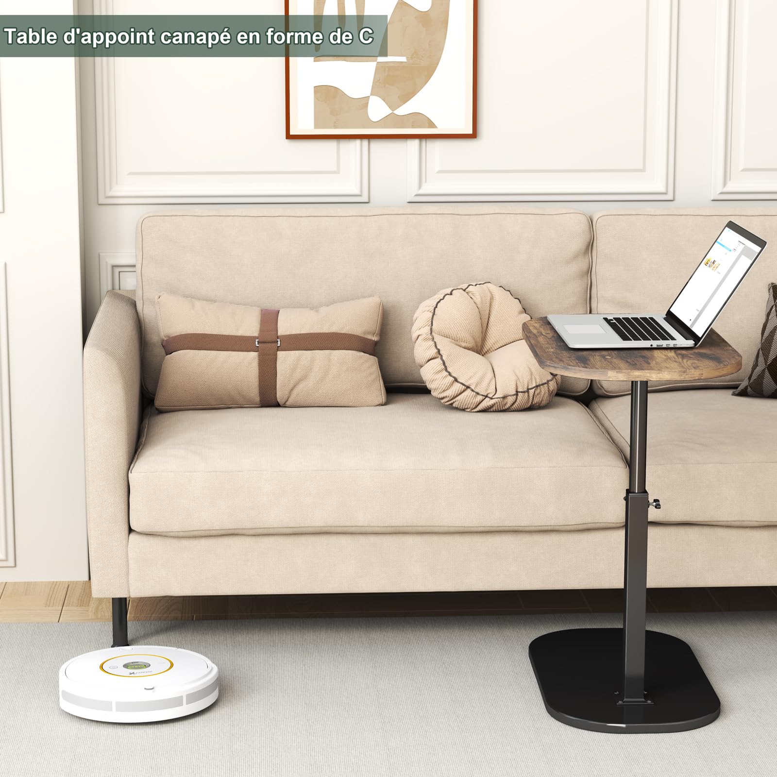 Table d'appoint en Forme de c Hauteur réglable, 360 ° pivotante canapé Table d'appoint pour canapé/LIT/Baignoire, Petite café Moderne C Tables pour Salon/Chambre/Balcon, Hauteur 45-80cm (D)