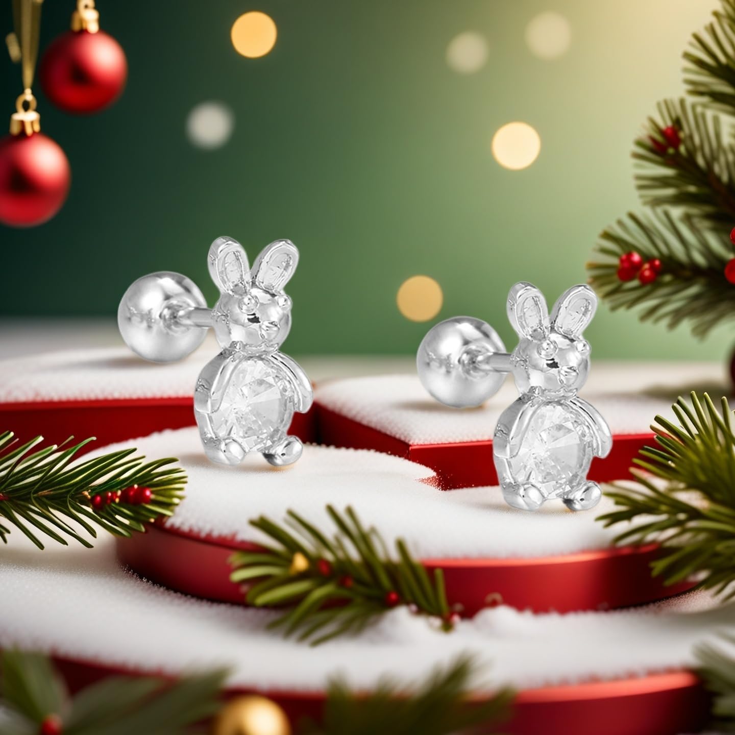 Dainty Rhinestone Rabbit Tiny Small Stud Earrings - Crystal Bunny Animal Cartilage Tragus Screw Ball Back Studs Earring Cute Jewelry for Women Daughter Easter Christmas 20G - Image 4