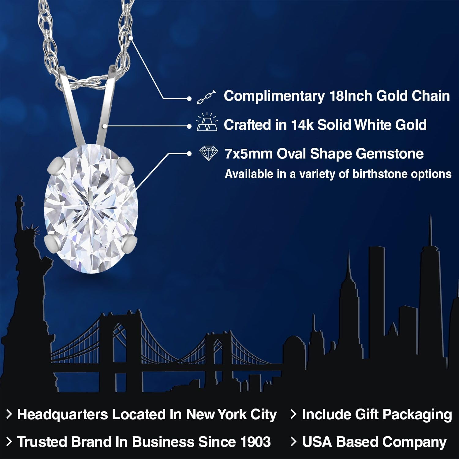 Gem Stone King 14K White Gold Pendant with Chain Set with Forever One White Oval Moissanite from Charles & Colvard (0.90 Cttw) - Image 2