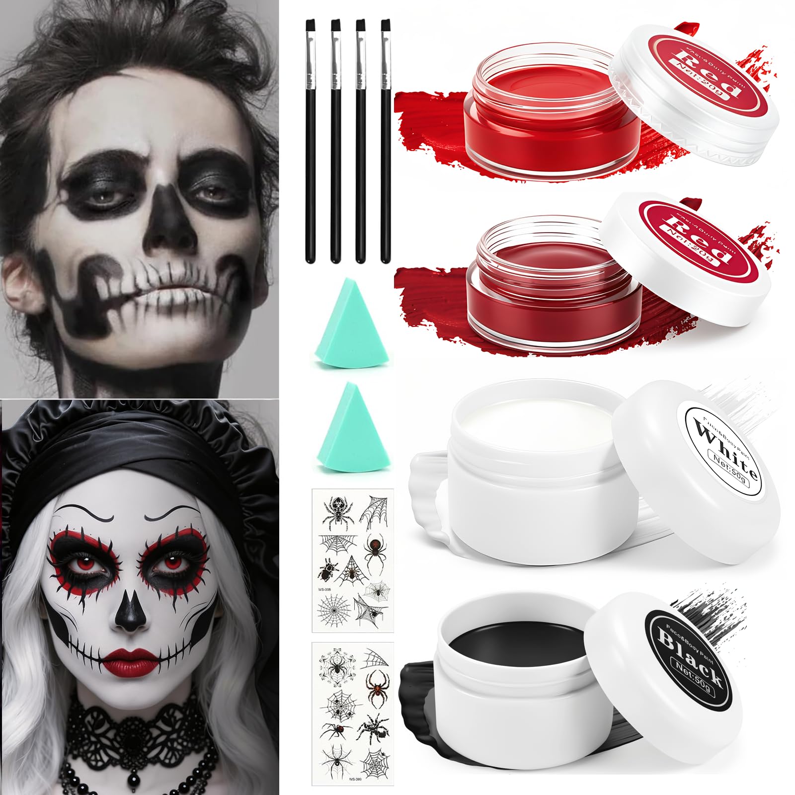 Maquillaje Halloween Blanco Negro Rojo Pintura Cara Halloween Makeup para