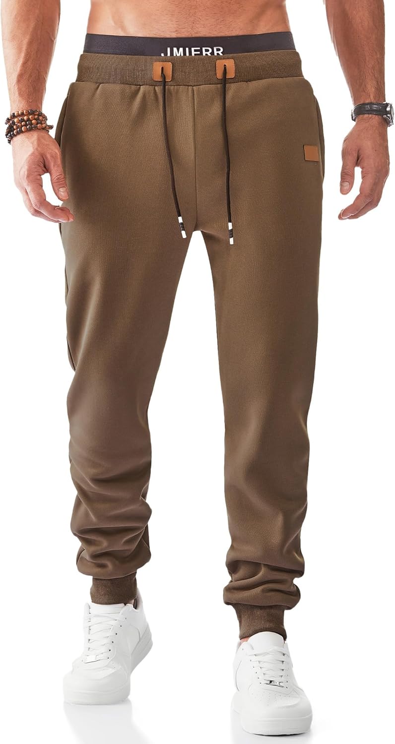 JMIERR Men's Fleece & Regular Sweatpants with Zipper Pockets Tapered Joggers Drawstring Waist Athletic Workout Track Pants