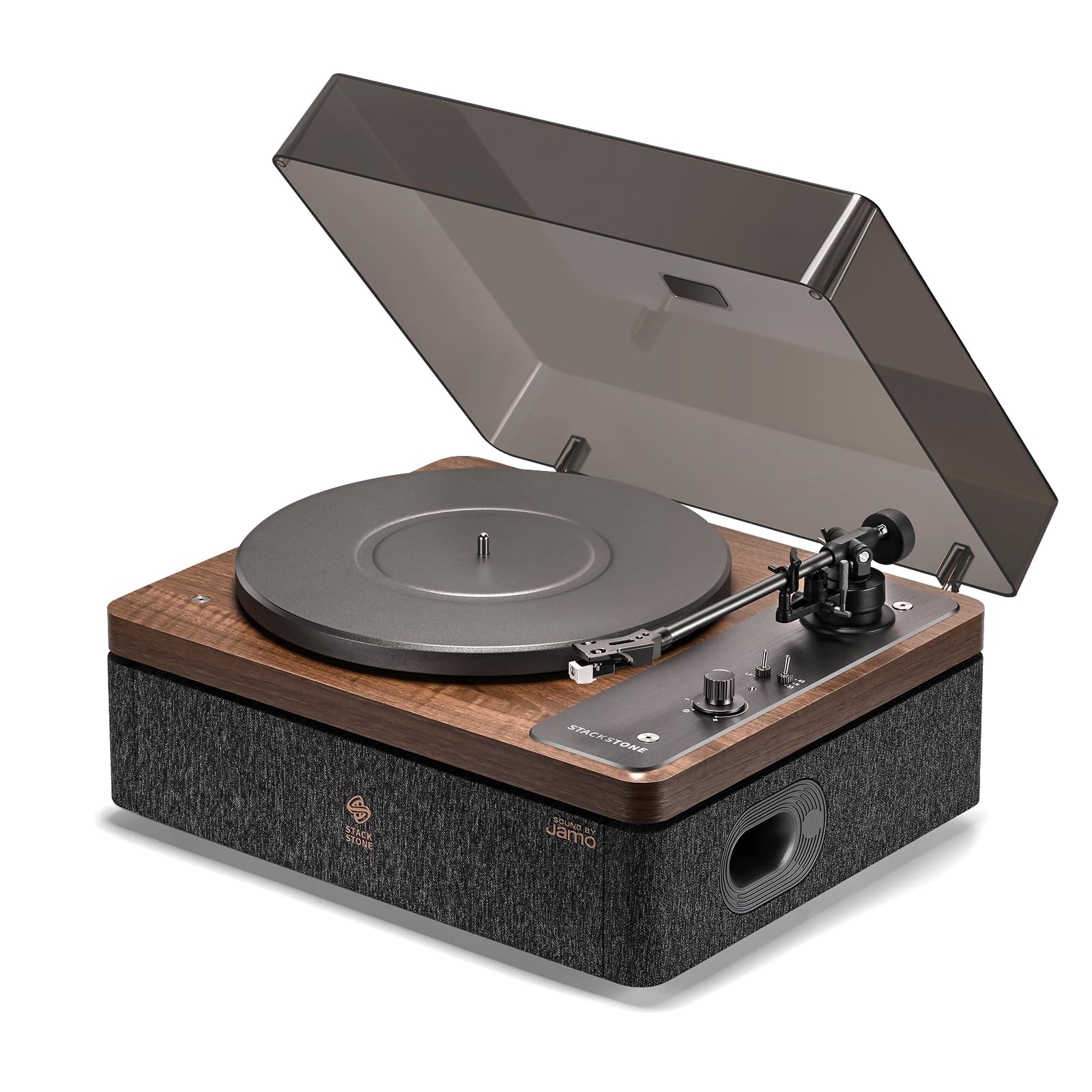 Stack Stone DS07 Tocadiscos Bluetooth portátil con Jamo Altavoces Estéreo Reproductor de Discos de Vinilo Correa de Velocidades 33/45 RP, Integrados RCA, Negro