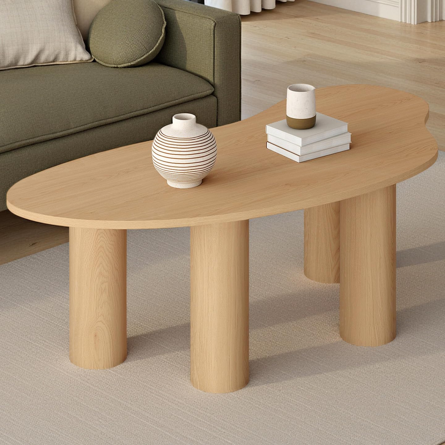IDMarket – Mesa baja orgánica 100 cm madera efecto haya