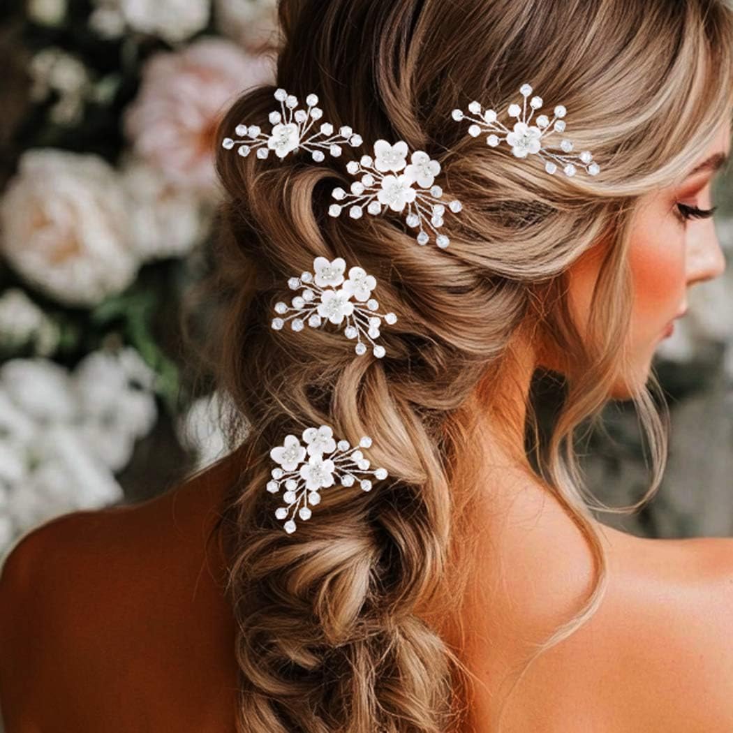JONKY Baby Breath Hair Pins Flower Bride Headpiece Silver Wedding Hair Piece Bridal Hair Accessories for Women