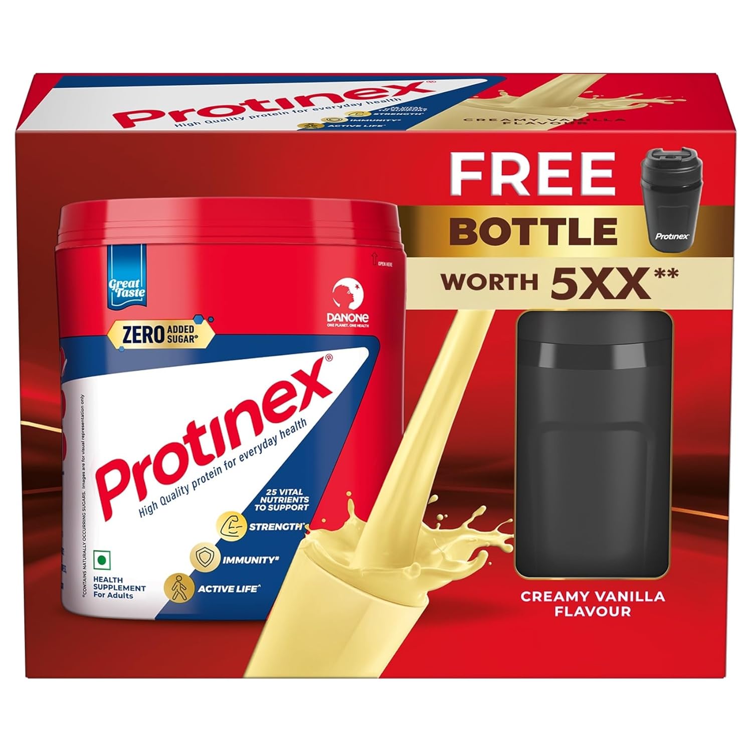 Protinex Health Supplement And Nutritional Protein Mix For Adults-(Creamy Vanilla, 400 Gms, Jar) with 25 Vital Nutrients to Support Strength, Immunity & Active Life/325ml free bottle