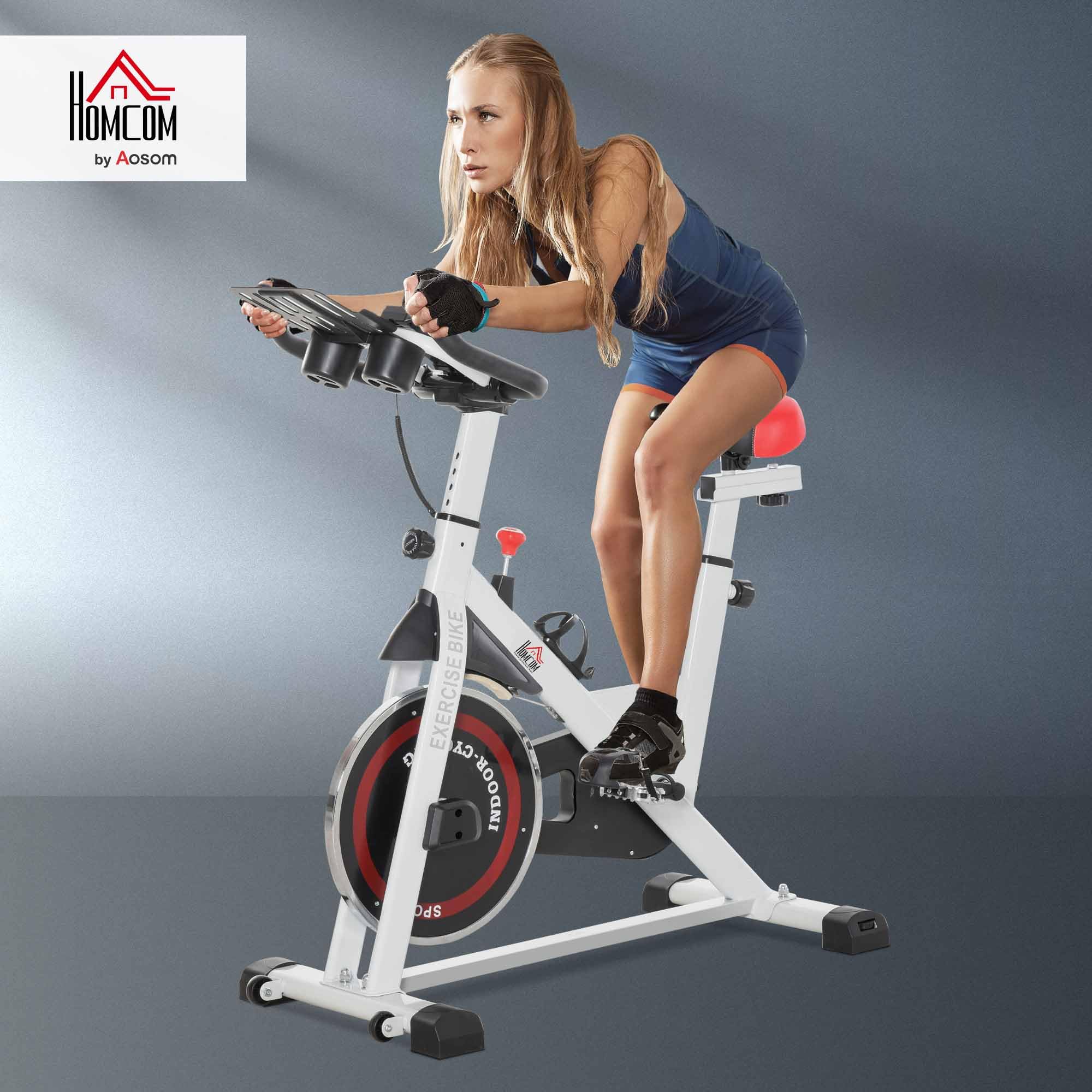 HOMCOM Cyclette da Casa, Bicicletta Indoor Silenzioso con Resistenza Regolabile, Manubri e Sella Regolabile, Volano da 8 kg, Vassoio Portaoggetti, Monitor LCD, Portabottiglie, Ruote