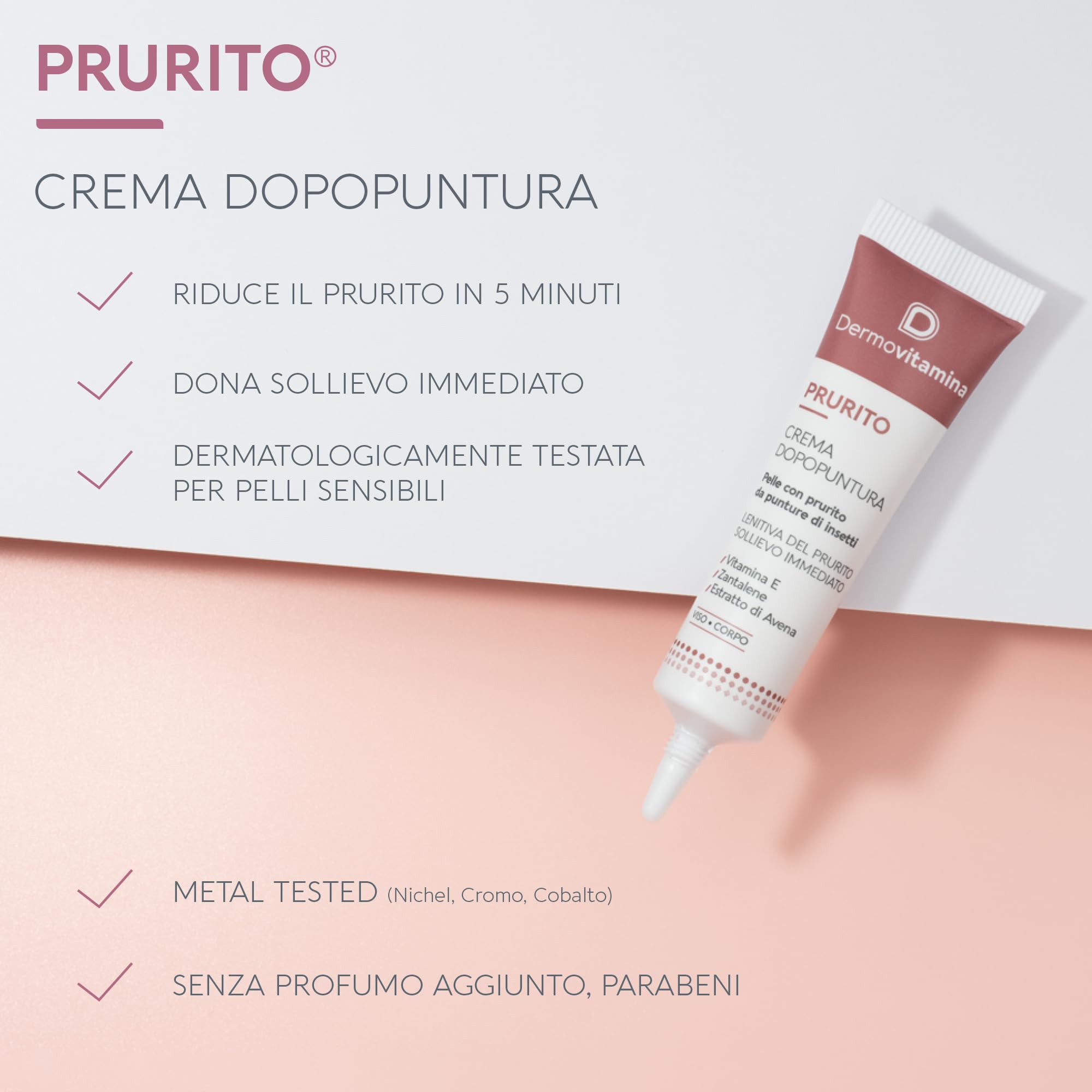 Dermovitamina Prurito Crema Dopopuntura – Lenitiva Immediata per Punture di Insetti –Antizanzara – Viso e Corpo – Per Tutta la Famiglia – Dopo puntura Zanzare Bambini – 15 ml