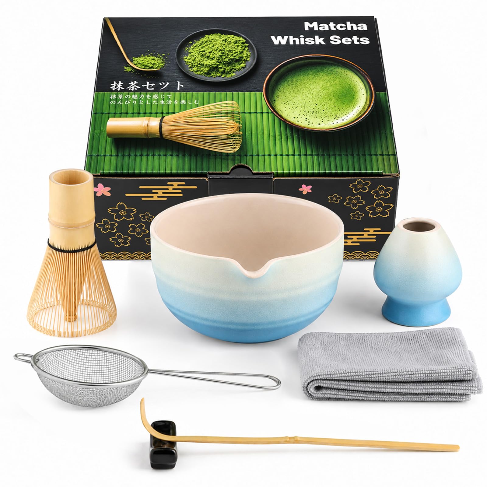 7 Pcs Matcha Whisk Set, Traditional Bamboo Matcha Kit