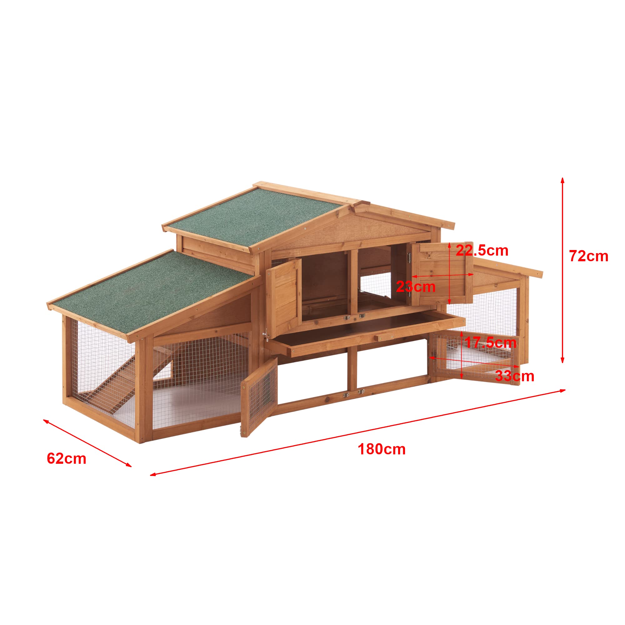 [en.casa] Kaninchenstall Schmitten 72 x 180 x 62 cm Hasenstall zweistöckig Kleintiergehege Nagerhaus mit Bitumendach Tannenholz