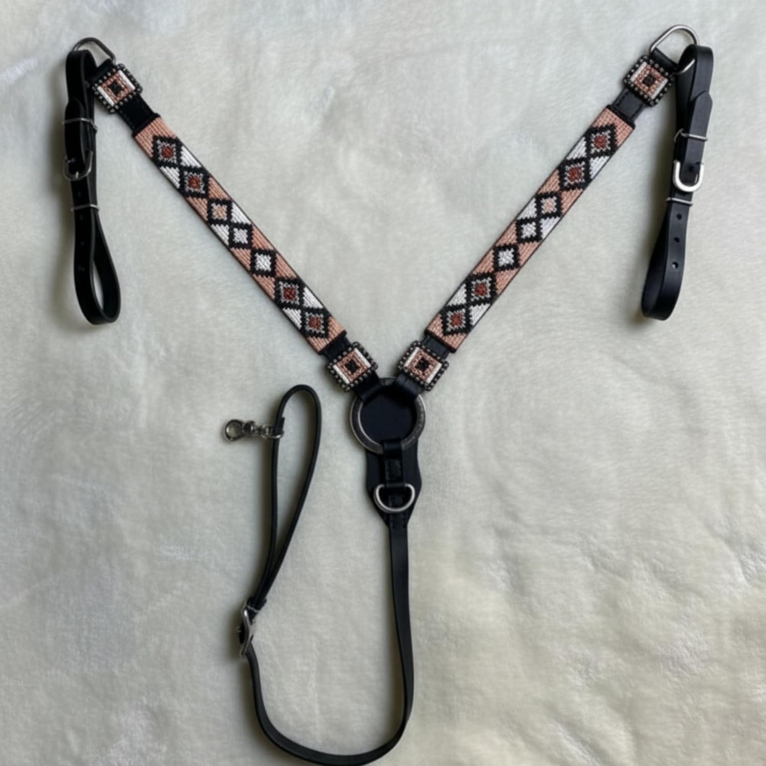 Alice International Western Premium Leather Equestrian Headstall, Hand-Beaded Design, COB Size M70