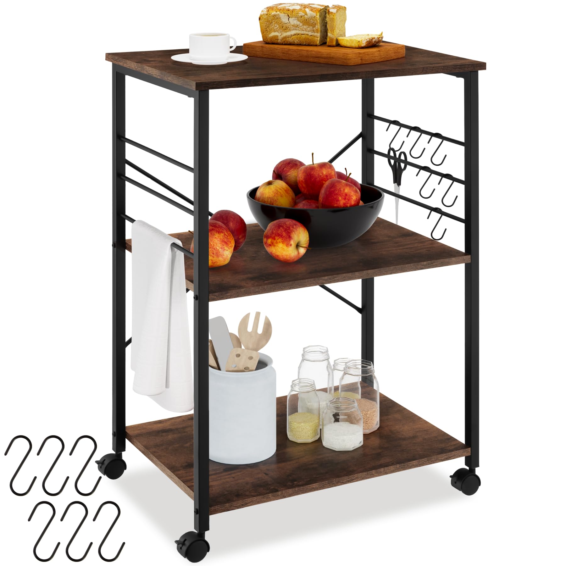 tectake® Estanteria Cocina con Estilo Industrial, Estanteria Pared Multifuncional, Mueble Auxiliar para Recibidores y Muebles de Salon - 65,5 x 45,5 x 88,5 cm Madera Industrial Oscura, Rústica