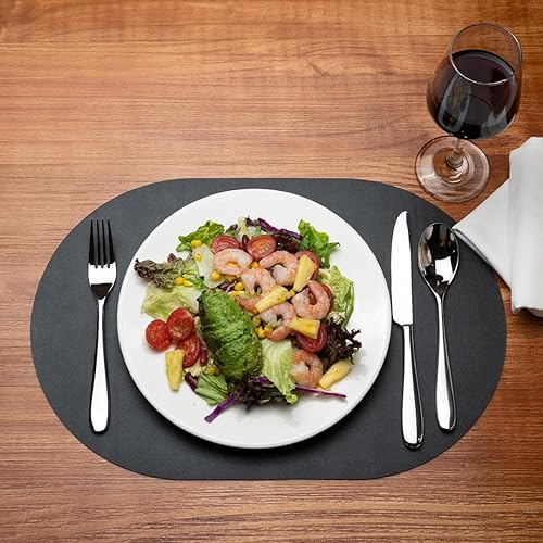 Miniatura 3 de Restaurantware Mantel individual ovalado de vinilo negro - En relieve - 16 x 12 pulgadas - Caja de 6 unidades