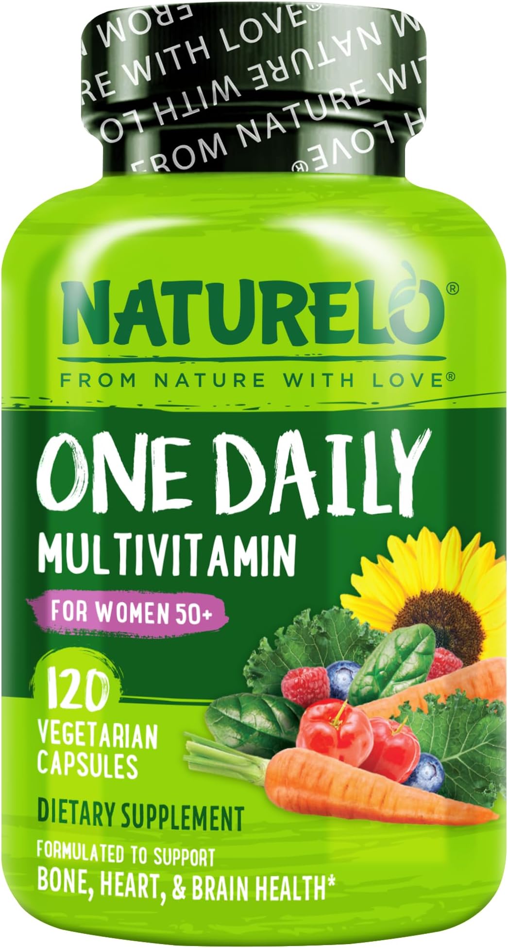 NATURELO One Daily Multivitamin for Women 50+ (Iron Free) - Menopause Support for Women Over 50 - Whole Food Supplement - Non-GMO - No Soy - 120 Capsules - 4 Month Supply