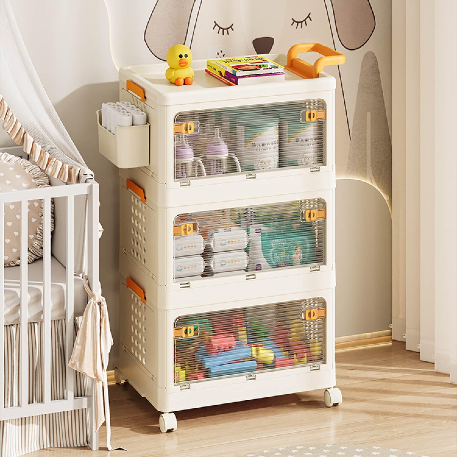 HomeStrap Storage Cabinet Rolling Utility | Movable Multipurpose Slim Rack Shelf with Wheels | Multifunctional Trolley Organizer for Kitchen, Dining, Living Room, Plastic