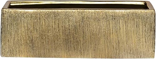 Royal Imports Flower Glass Ceramic Vase Decorative Centerpiece for Home or Wedding - Etched Rectangle Shape, 4"x12", Gold