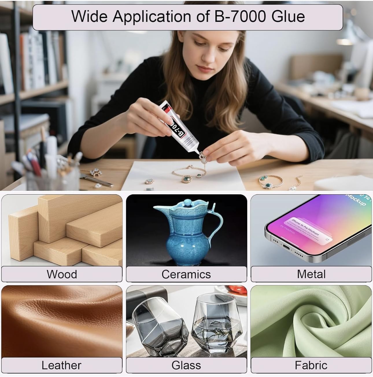 DACHIC B7000 Multipurpose Adhesive Glue | Jewelry, Beads, Clothes, Shoes, Fabrics,Screen Repair, Metal, Stone, Glass, Mobile Phones,Artificial Crystal Crafts (50ML/1.68fl.oz) (50 ML (Pack of 2)) 2